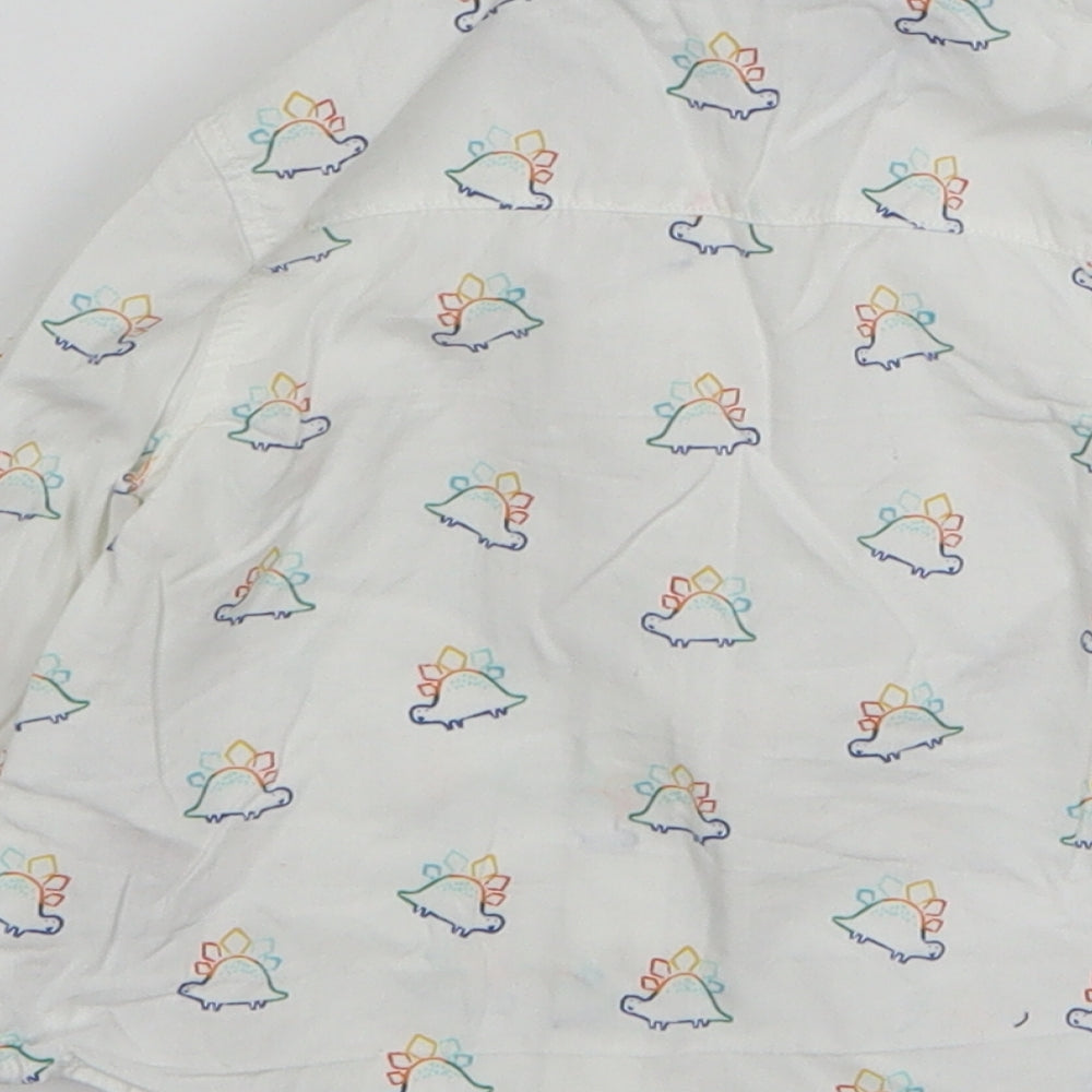 Primark Boys White Cotton Basic Button-Up Size 9-12 Months Collared Button - Dinosaur