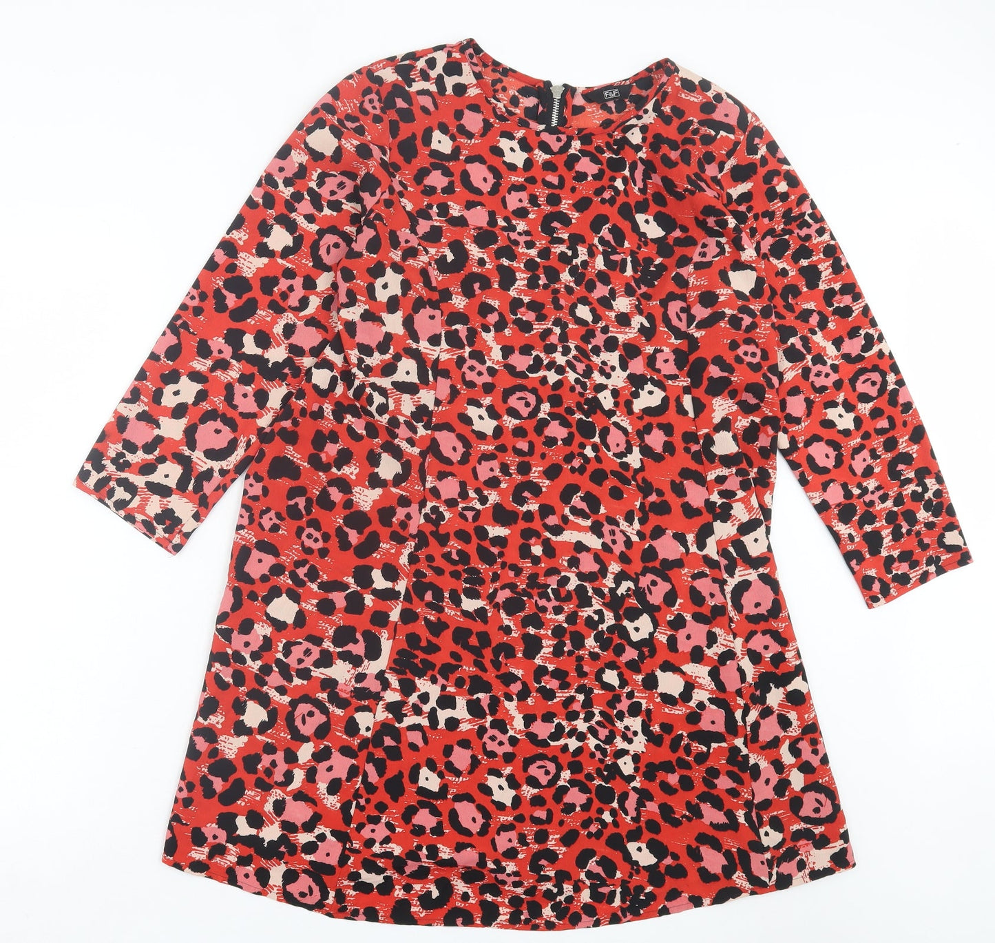 F&F Womens Red Animal Print Polyester A-Line Size 12 Crew Neck Zip