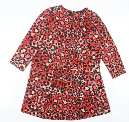 F&F Womens Red Animal Print Polyester A-Line Size 12 Crew Neck Zip