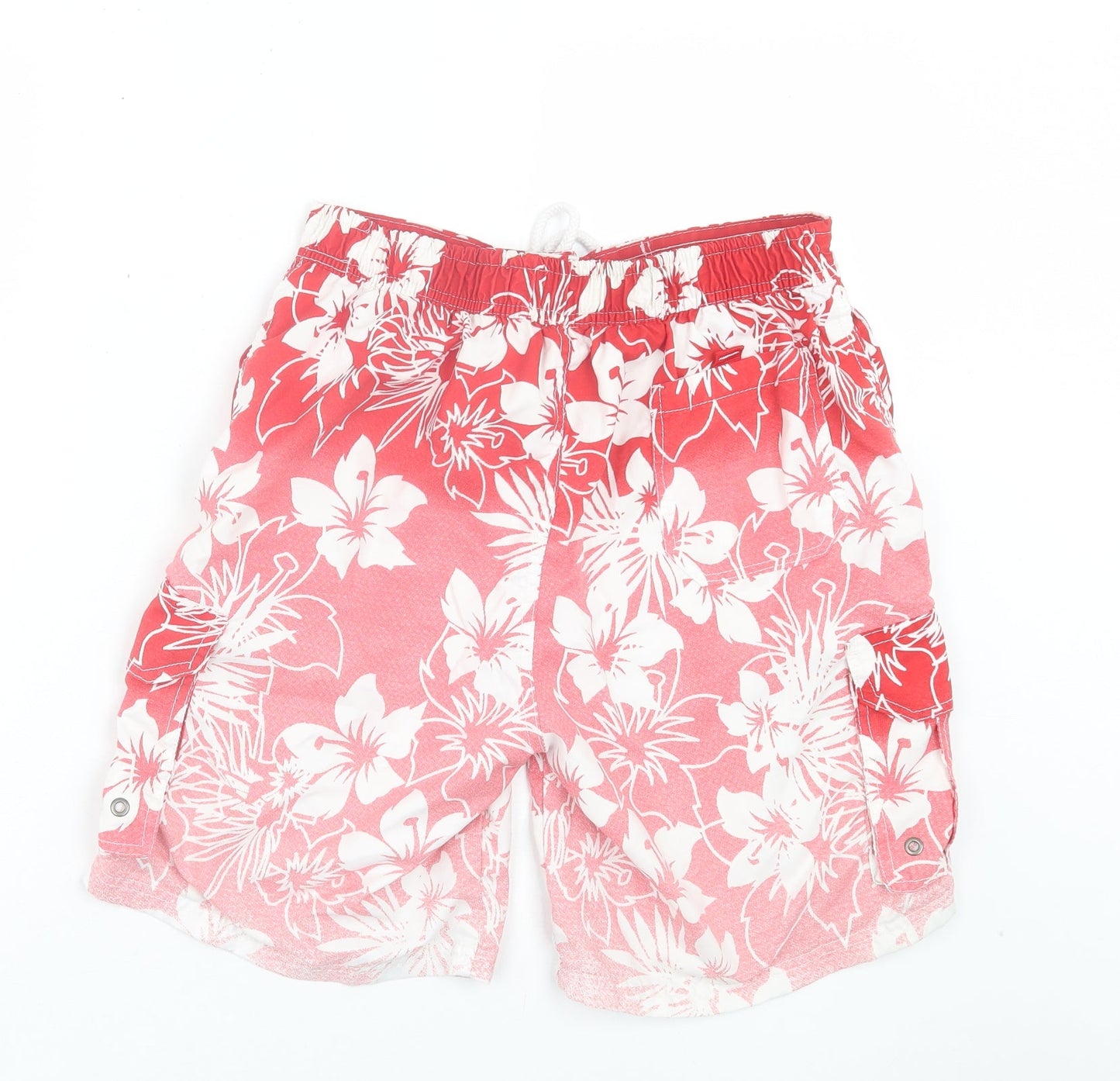 Dunnes Stores Mens Red Floral Polyester Bermuda Shorts Size S L7 in Regular Tie