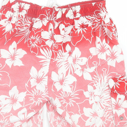 Dunnes Stores Mens Red Floral Polyester Bermuda Shorts Size S L7 in Regular Tie