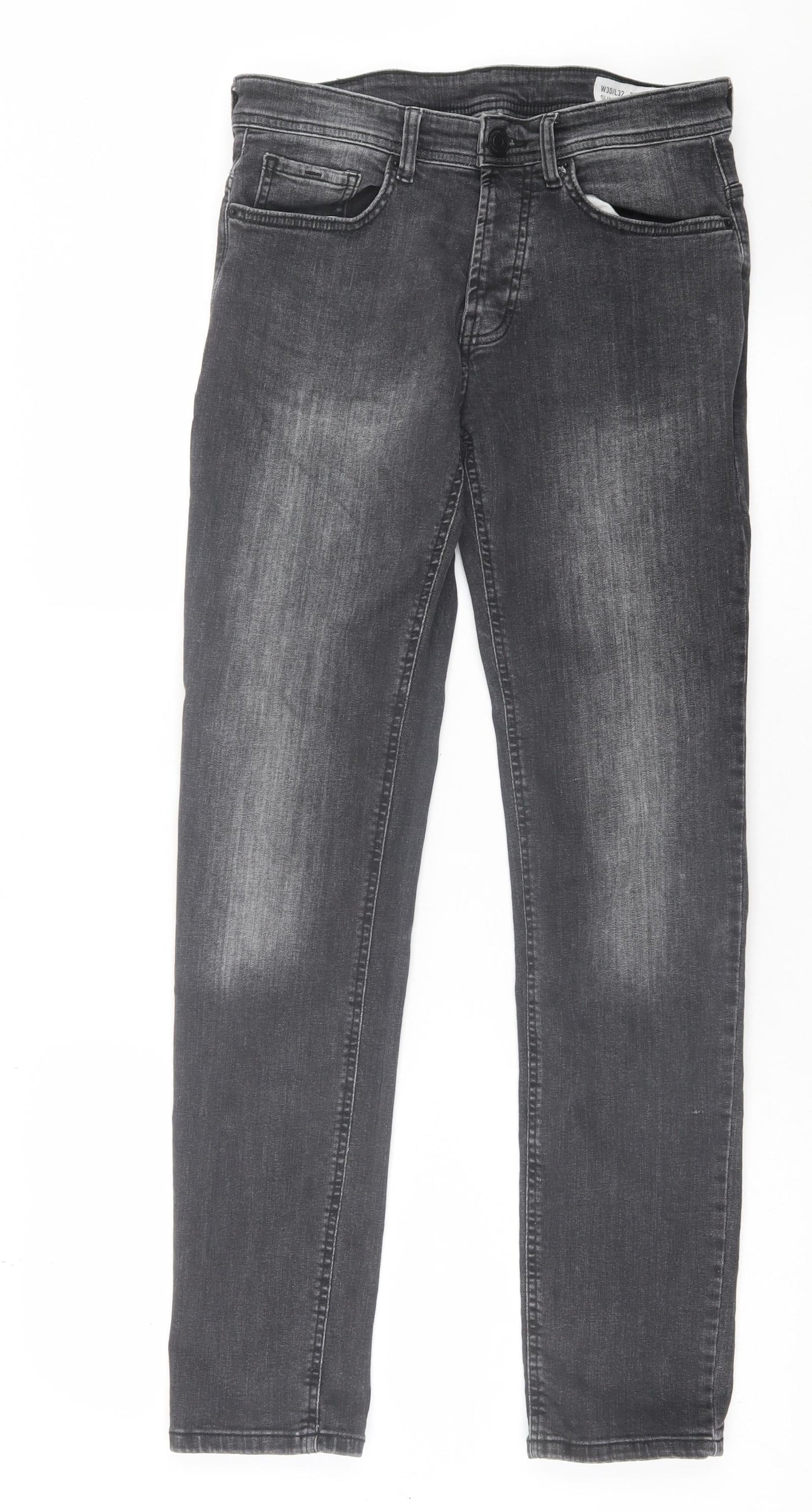 Denim & Co. Mens Grey Cotton Straight Jeans Size 30 in L32 in Regular Button