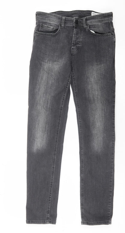 Denim & Co. Mens Grey Cotton Straight Jeans Size 30 in L32 in Regular Button