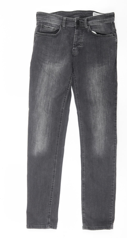 Denim & Co. Mens Grey Cotton Straight Jeans Size 30 in L32 in Regular Button