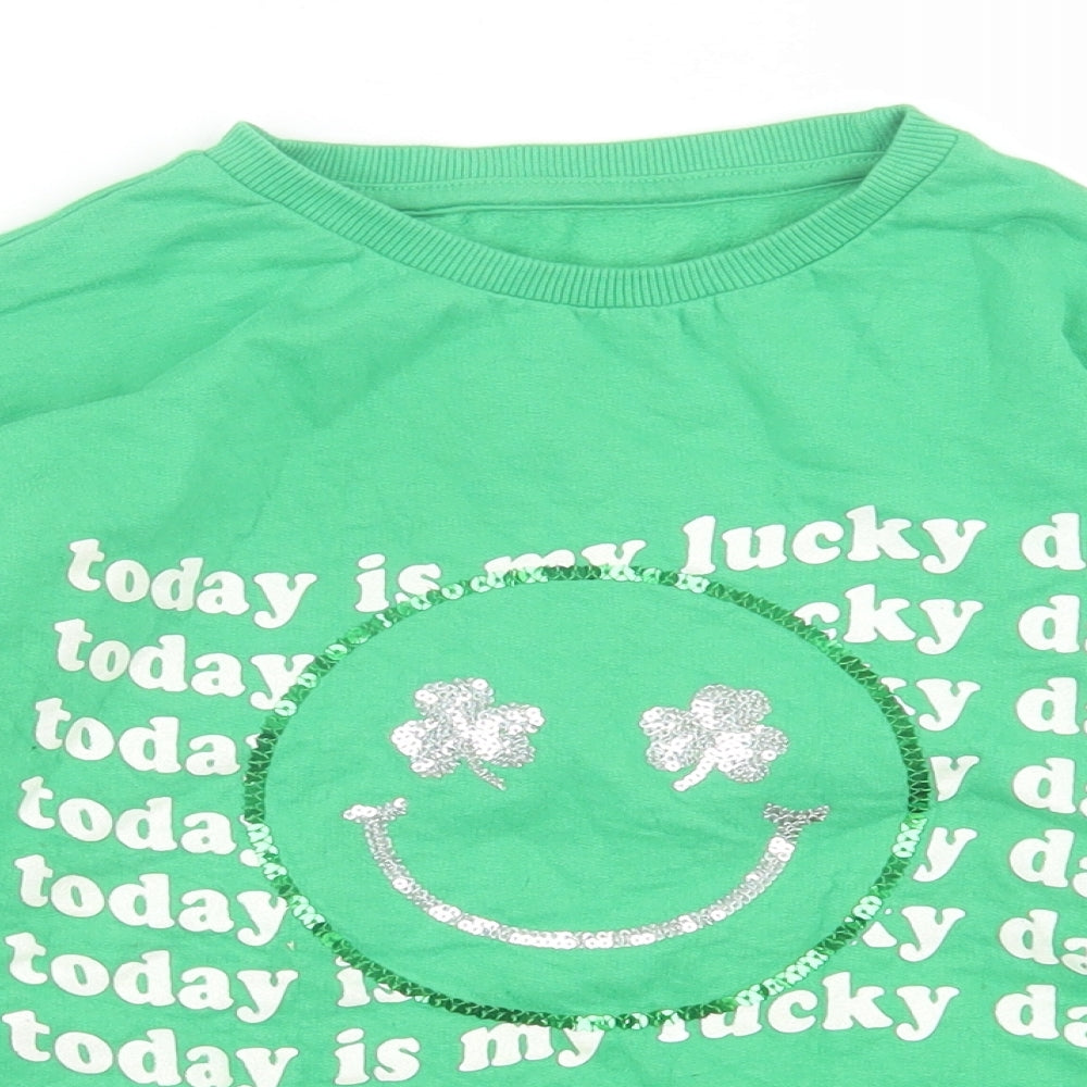 Dunnes Stores Girls Green Cotton Pullover Sweatshirt Size 7 Years Pullover - Today is my lucky day