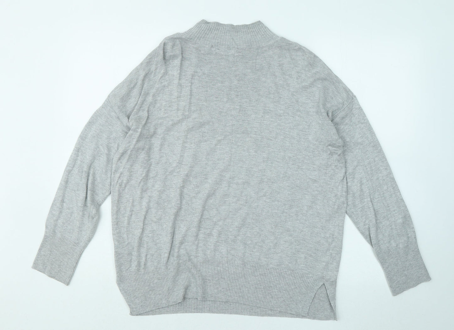 F&F Womens Grey Mock Neck Viscose Pullover Jumper Size 12