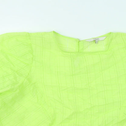 NEXT Womens Green Viscose Basic Blouse Size 14 Round Neck - Puff Sleeve