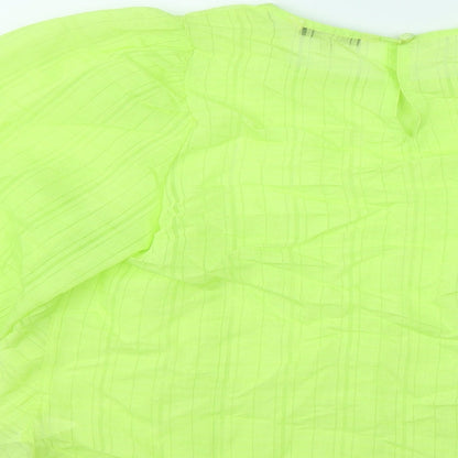 NEXT Womens Green Viscose Basic Blouse Size 14 Round Neck - Puff Sleeve