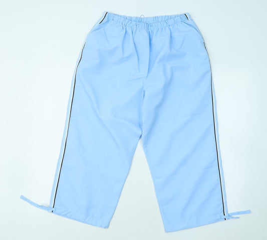 Pure Womens Blue Polyester Cropped Trousers Size 14 L20 in Regular Drawstring