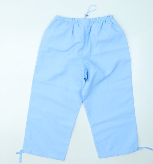 Pure Womens Blue Polyester Cropped Trousers Size 14 L20 in Regular Drawstring