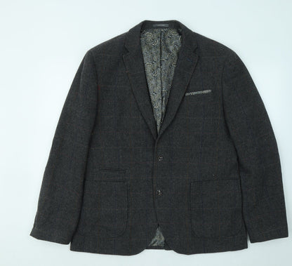 Primark Mens Grey Plaid Polyester Jacket Suit Jacket Size L