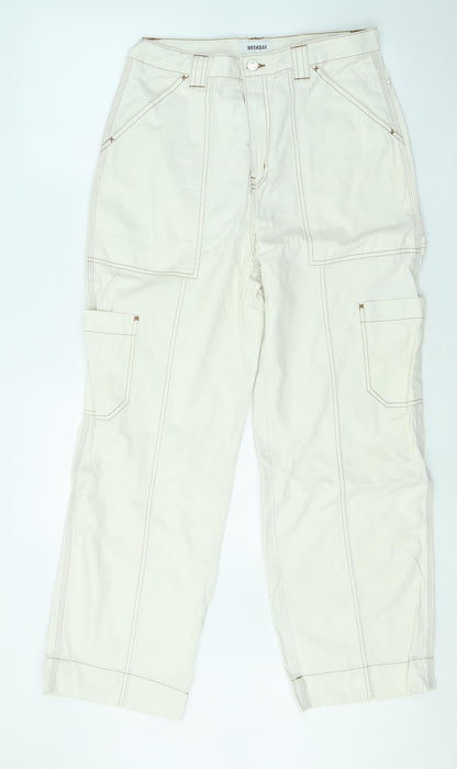 Weekday Womens White Cotton Straight Jeans Size 12 L27 in Regular Zip