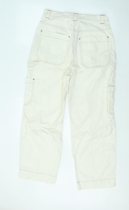 Weekday Womens White Cotton Straight Jeans Size 12 L27 in Regular Zip