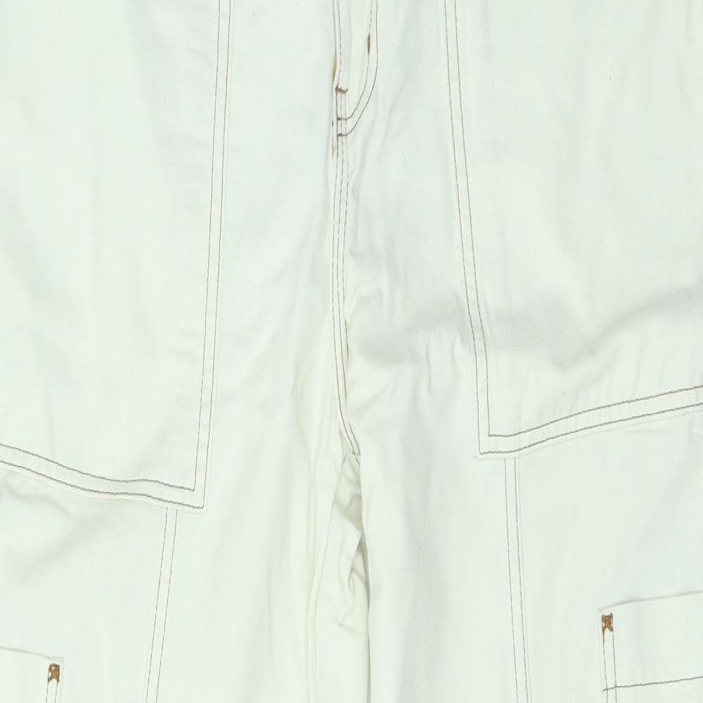 Weekday Womens White Cotton Straight Jeans Size 12 L27 in Regular Zip