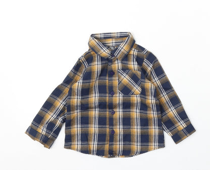 Lullaby Boys Blue Plaid Cotton Basic Button-Up Size 6-9 Months Collared Button