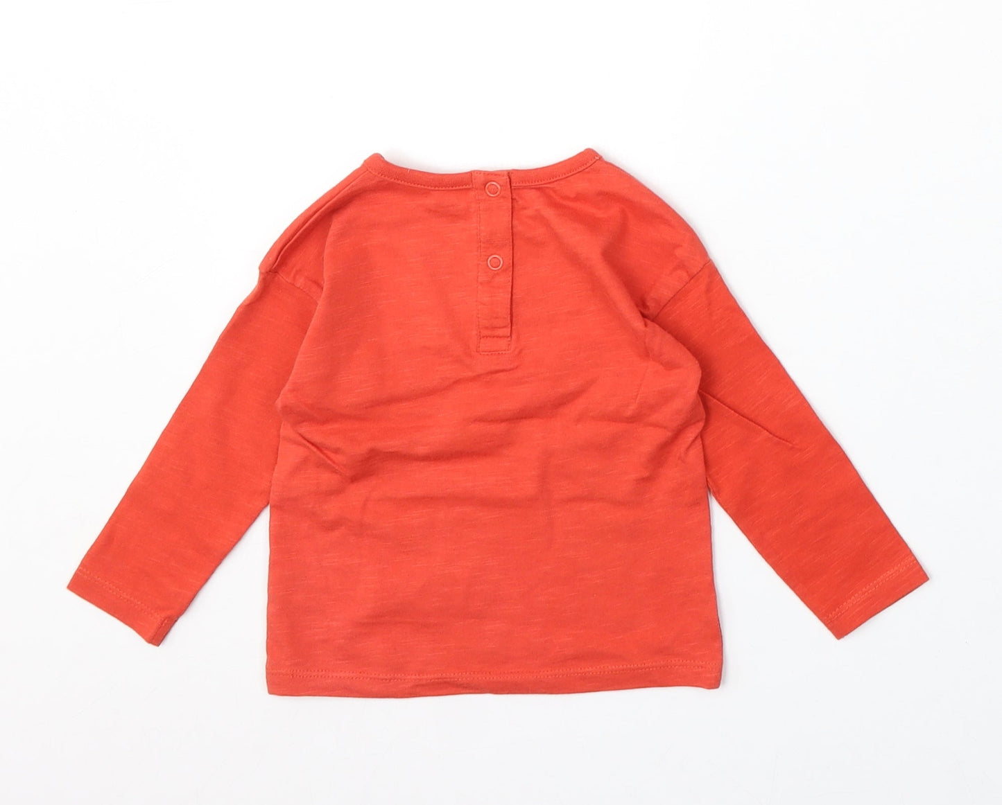 Dunnes Stores Boys Red Cotton Basic T-Shirt Size 6-9 Months Round Neck Snap - Dog Pocket Detail