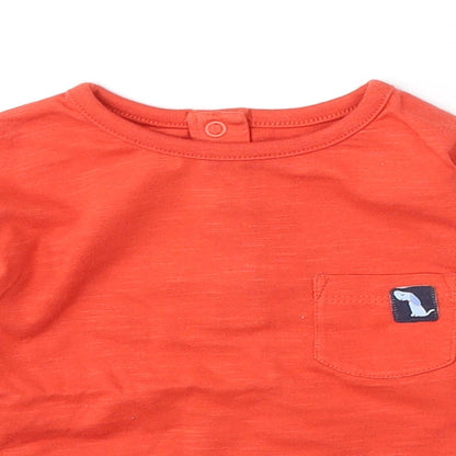 Dunnes Stores Boys Red Cotton Basic T-Shirt Size 6-9 Months Round Neck Snap - Dog Pocket Detail