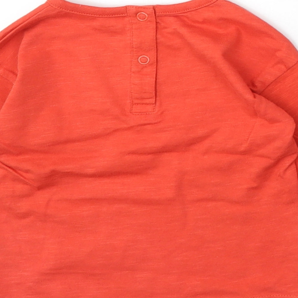 Dunnes Stores Boys Red Cotton Basic T-Shirt Size 6-9 Months Round Neck Snap - Dog Pocket Detail