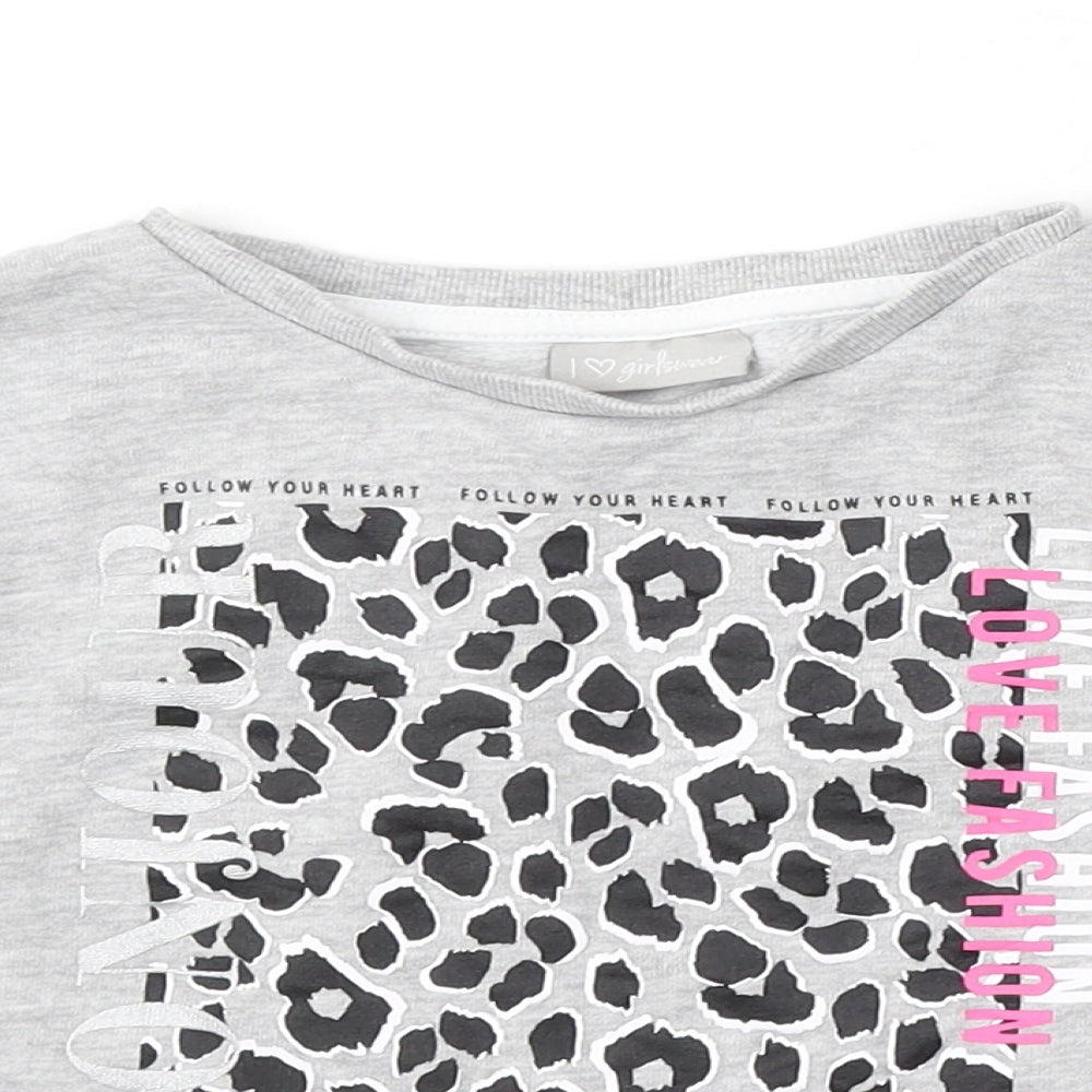 Matalan Girls Grey Animal Print Cotton Pullover Sweatshirt Size 6 Years - Love fashion