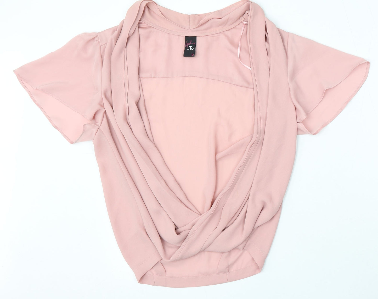 TU Womens Pink Polyester Basic Blouse Size 12 V-Neck