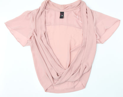 TU Womens Pink Polyester Basic Blouse Size 12 V-Neck