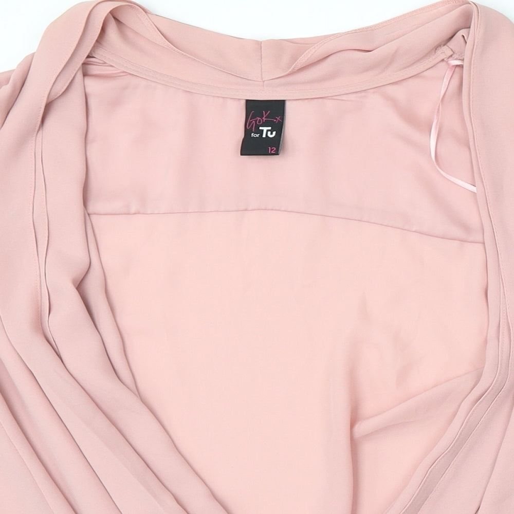 TU Womens Pink Polyester Basic Blouse Size 12 V-Neck