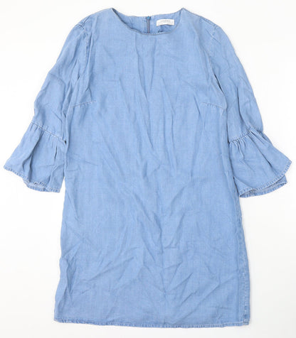 Zara Womens Blue Lyocell A-Line Size M Round Neck Zip