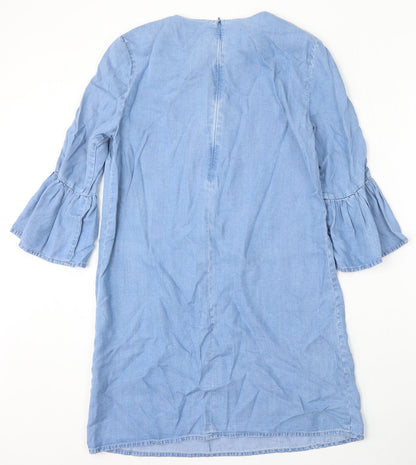 Zara Womens Blue Lyocell A-Line Size M Round Neck Zip