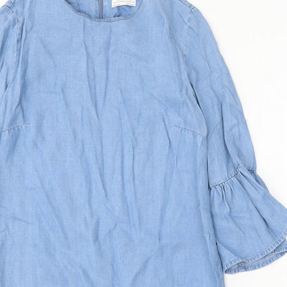 Zara Womens Blue Lyocell A-Line Size M Round Neck Zip