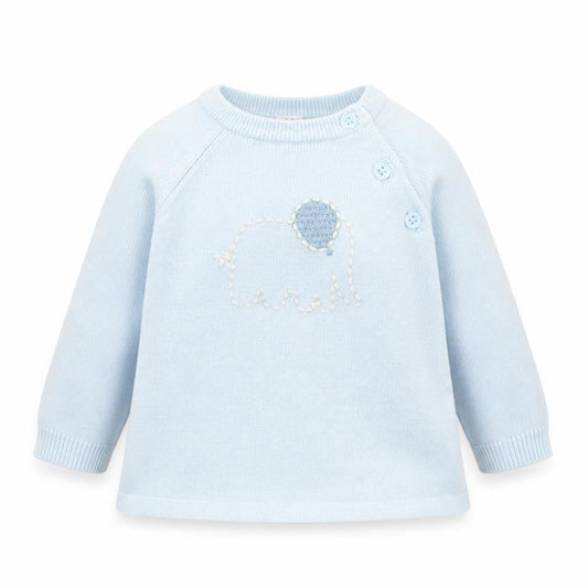 Marks and Spencer Girls Blue Viscose Pullover Jumper Size 3-6 Months Button - Elephants
