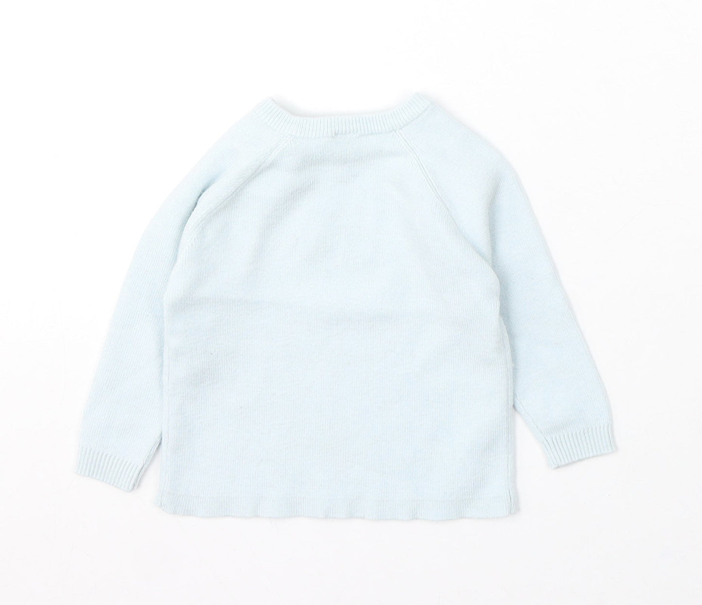 Marks and Spencer Girls Blue Viscose Pullover Jumper Size 3-6 Months Button - Elephants