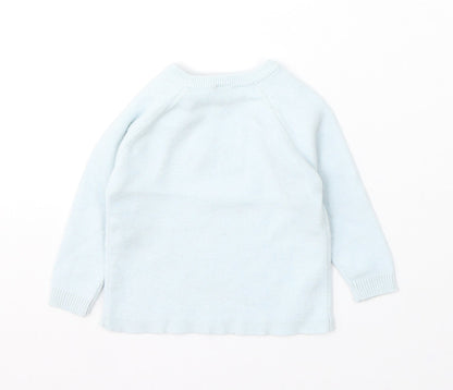 Marks and Spencer Girls Blue Viscose Pullover Jumper Size 3-6 Months Button - Elephants