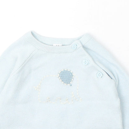 Marks and Spencer Girls Blue Viscose Pullover Jumper Size 3-6 Months Button - Elephants