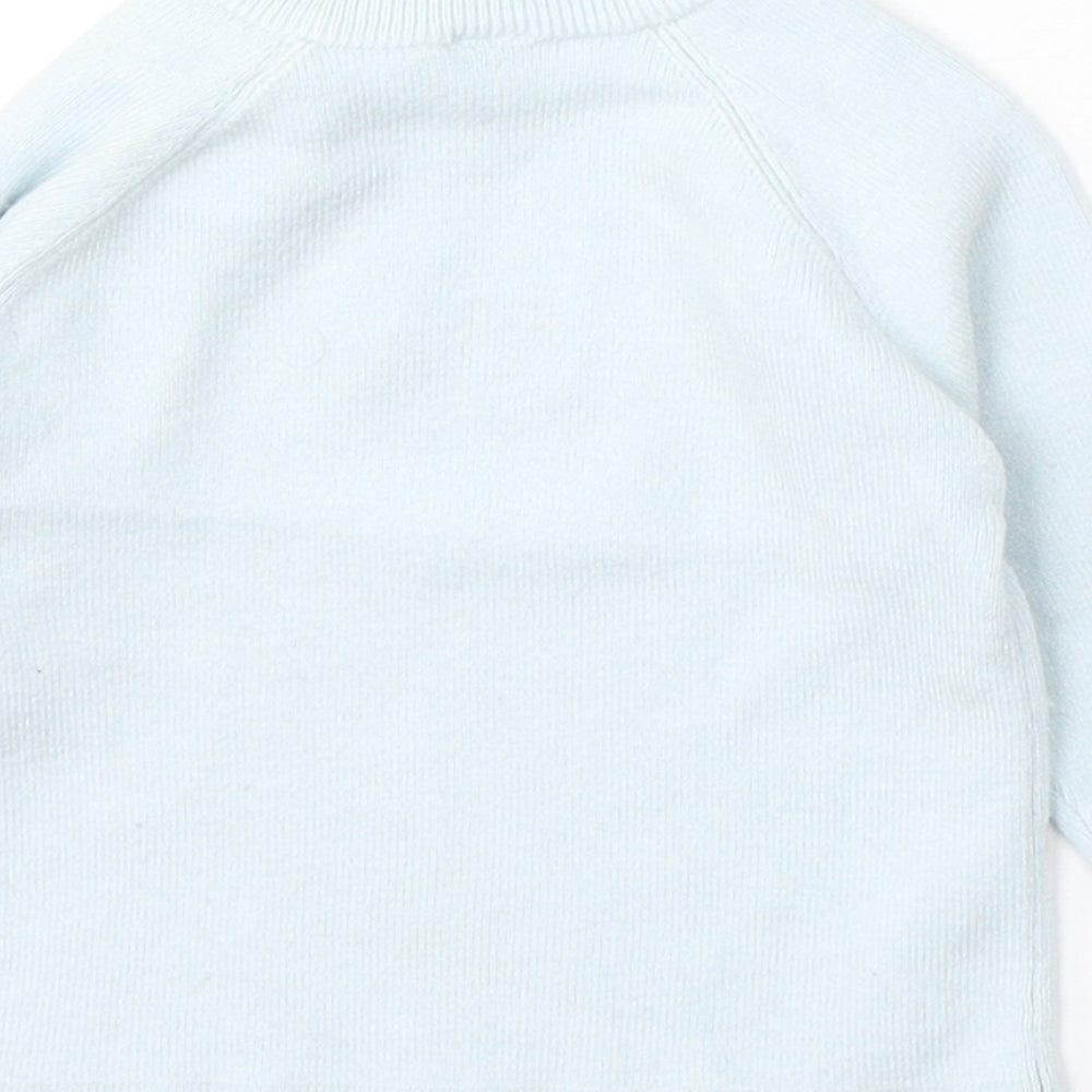 Marks and Spencer Girls Blue Viscose Pullover Jumper Size 3-6 Months Button - Elephants
