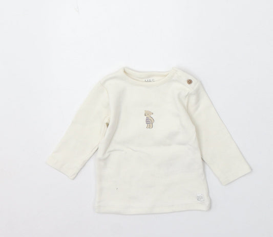 Marks and Spencer Boys Beige Cotton Pullover Jumper Size 3-6 Months Button - Bear