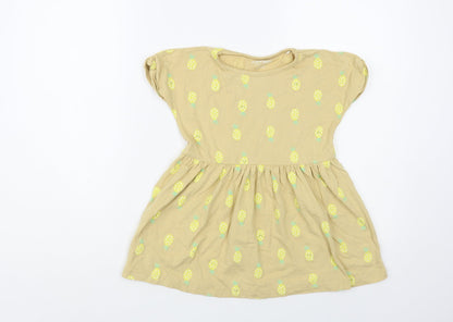 Anyday Girls Beige Geometric Cotton Pullover T-Shirt Size 3-4 Years Crew Neck Pullover - Pineapple Print