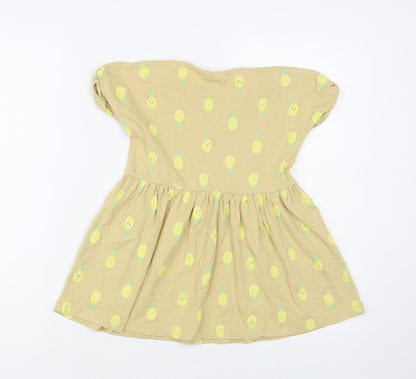 Anyday Girls Beige Geometric Cotton Pullover T-Shirt Size 3-4 Years Crew Neck Pullover - Pineapple Print