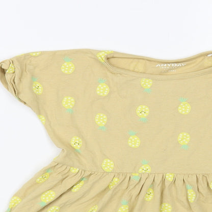 Anyday Girls Beige Geometric Cotton Pullover T-Shirt Size 3-4 Years Crew Neck Pullover - Pineapple Print