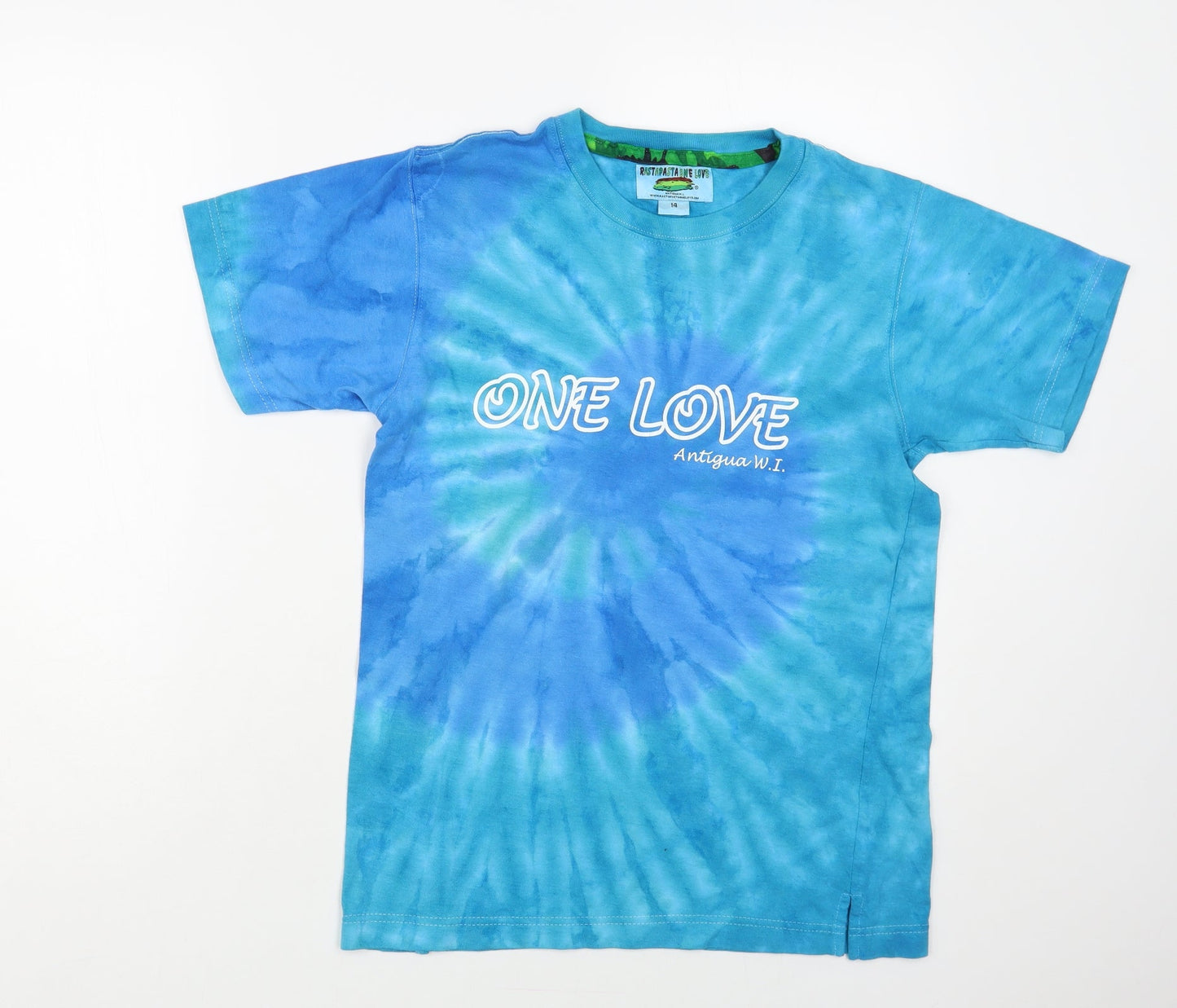RastaPasta Girls Blue Geometric Cotton Pullover T-Shirt Size 14-15 Years Crew Neck Pullover - Antigua Tie Dye
