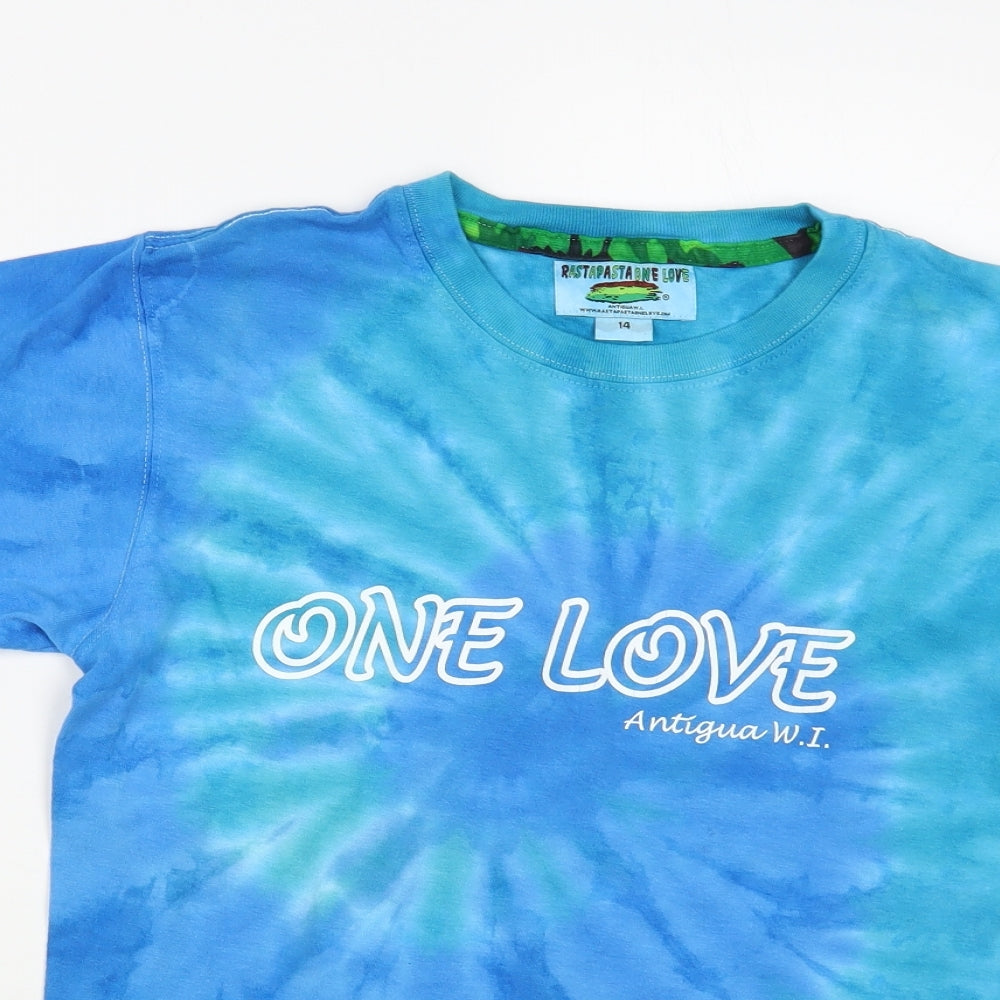 RastaPasta Girls Blue Geometric Cotton Pullover T-Shirt Size 14-15 Years Crew Neck Pullover - Antigua Tie Dye