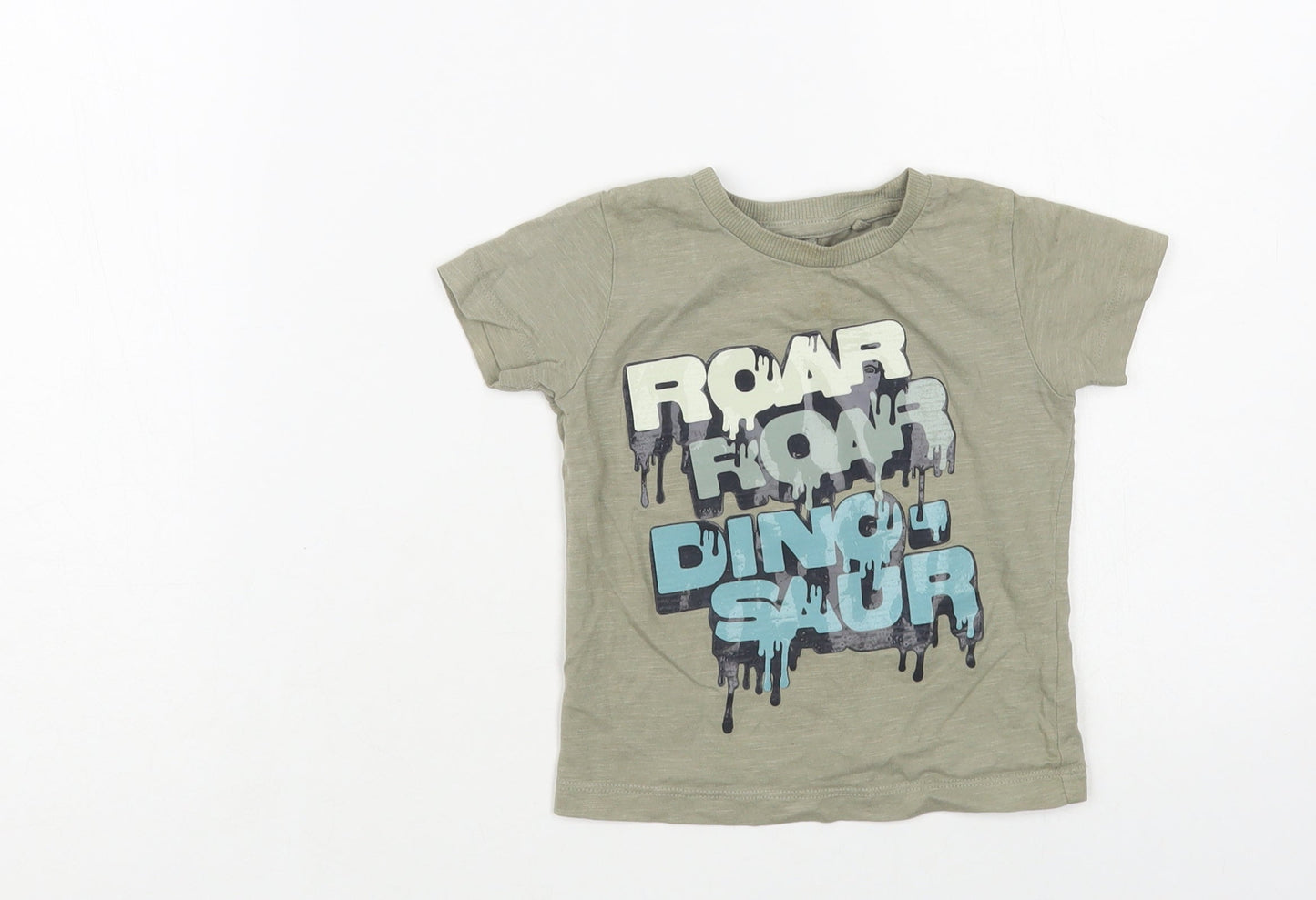 NEXT Baby Green Cotton Pullover T-Shirt Size 6-9 Months Crew Neck Pullover - Dinosaur