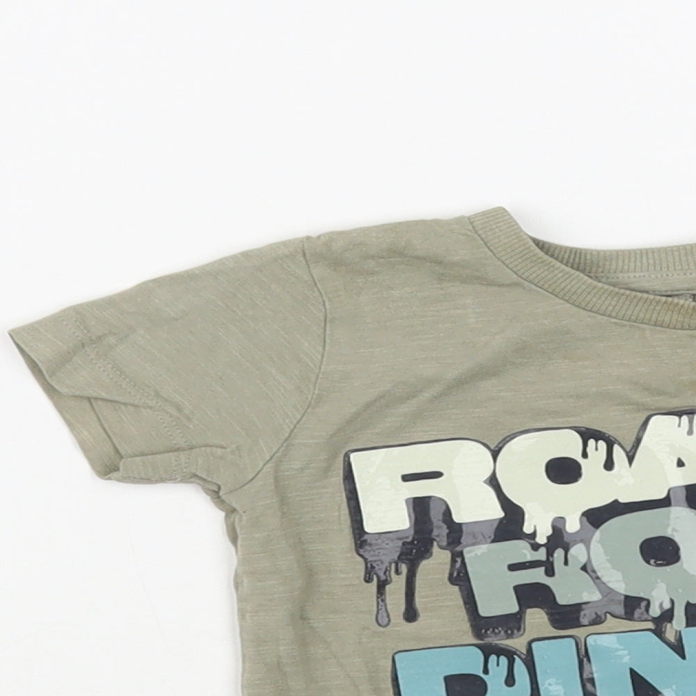 NEXT Baby Green Cotton Pullover T-Shirt Size 6-9 Months Crew Neck Pullover - Dinosaur