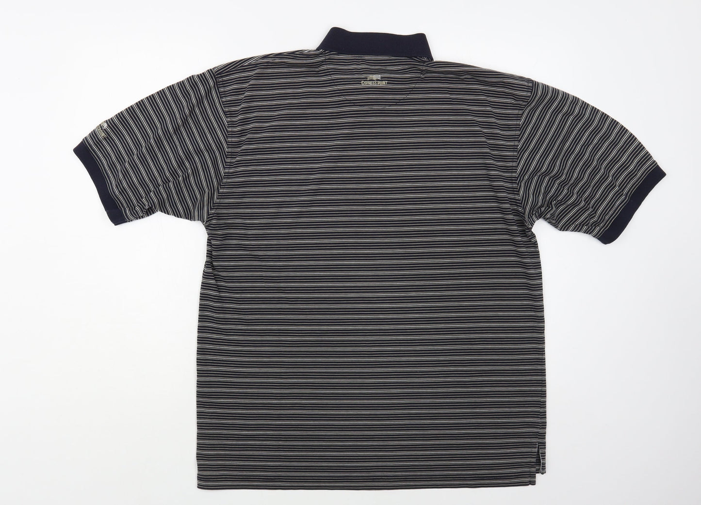 Cypress Point Mens Blue Striped Polyester Polo Size L Collared Button