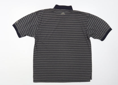 Cypress Point Mens Blue Striped Polyester Polo Size L Collared Button