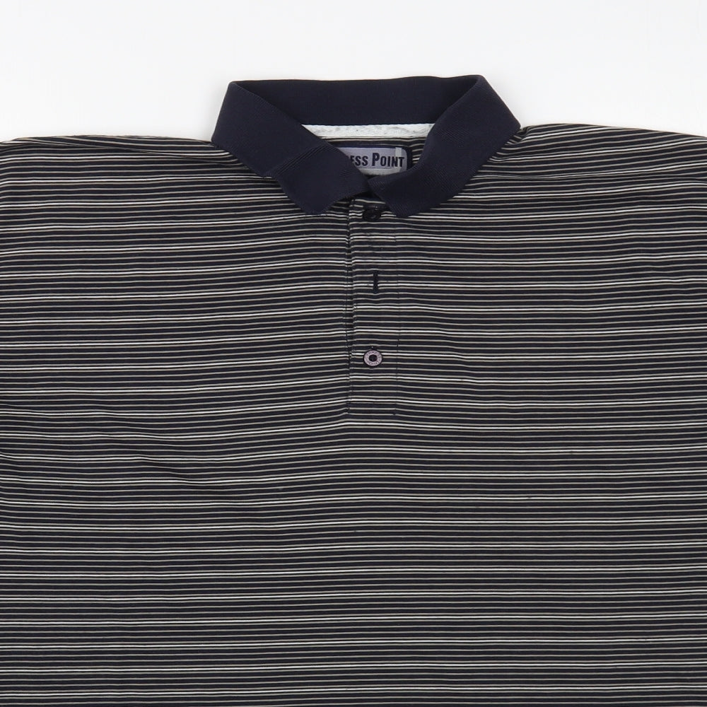 Cypress Point Mens Blue Striped Polyester Polo Size L Collared Button