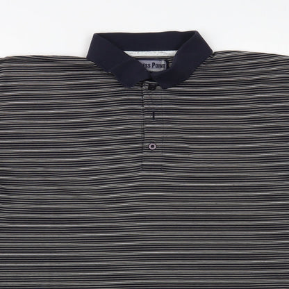 Cypress Point Mens Blue Striped Polyester Polo Size L Collared Button