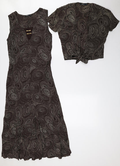 DASH Womens Brown Geometric Viscose Fit & Flare Size 10 Scoop Neck Tie - 2-Piece set