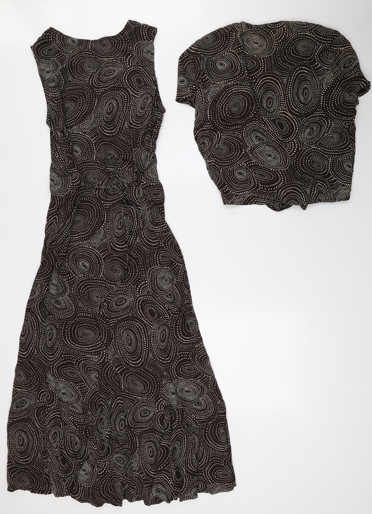 DASH Womens Brown Geometric Viscose Fit & Flare Size 10 Scoop Neck Tie - 2-Piece set