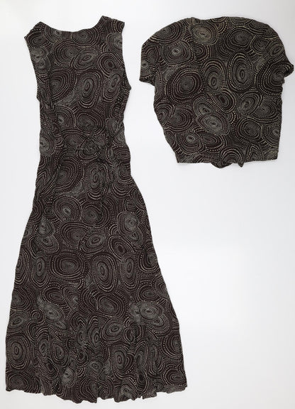 DASH Womens Brown Geometric Viscose Fit & Flare Size 10 Scoop Neck Tie - 2-Piece set
