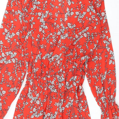 Jubylee Womens Red Floral Polyester Wrap Dress Size S V-Neck Pullover - Poet Sleeve